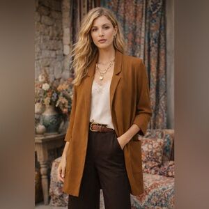 Zara caramel brown coloured longline open front blazer